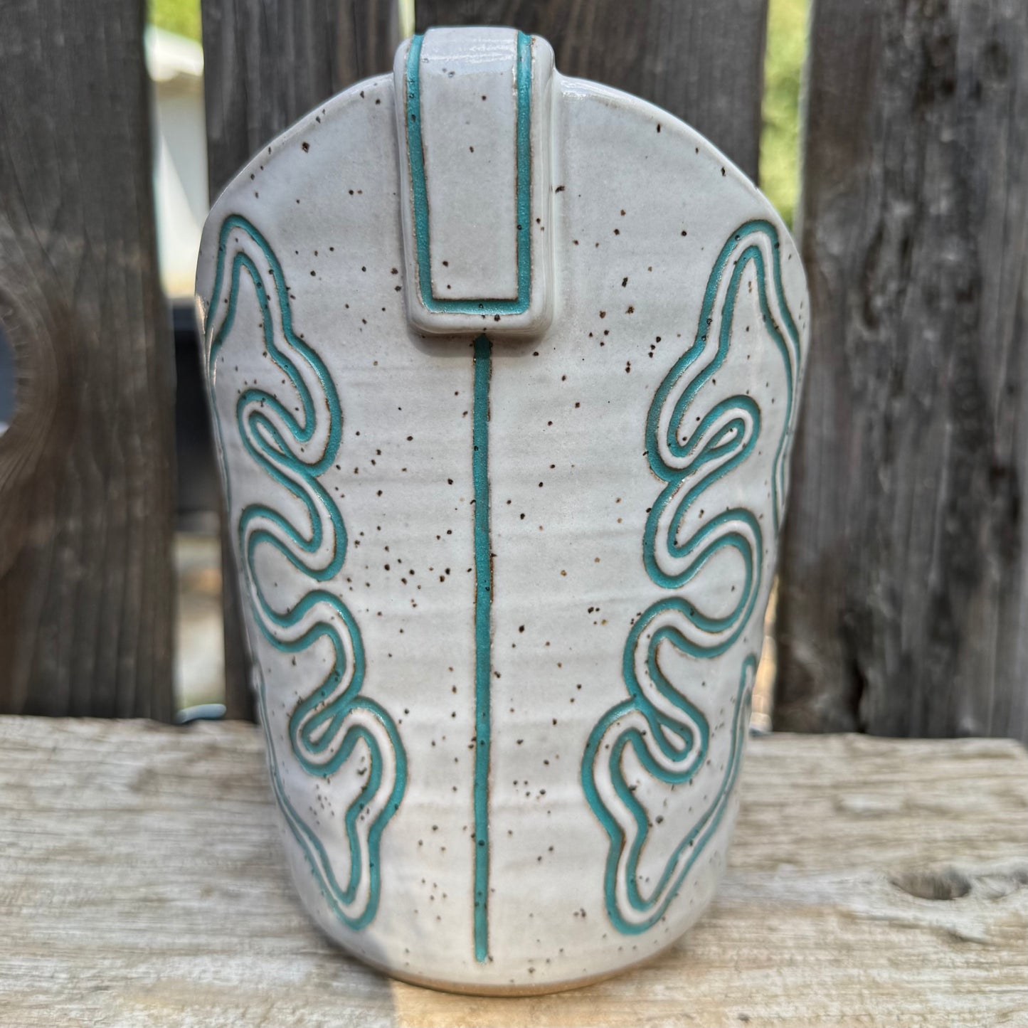 2025 BOOT VASE #2 - Turquoise & White