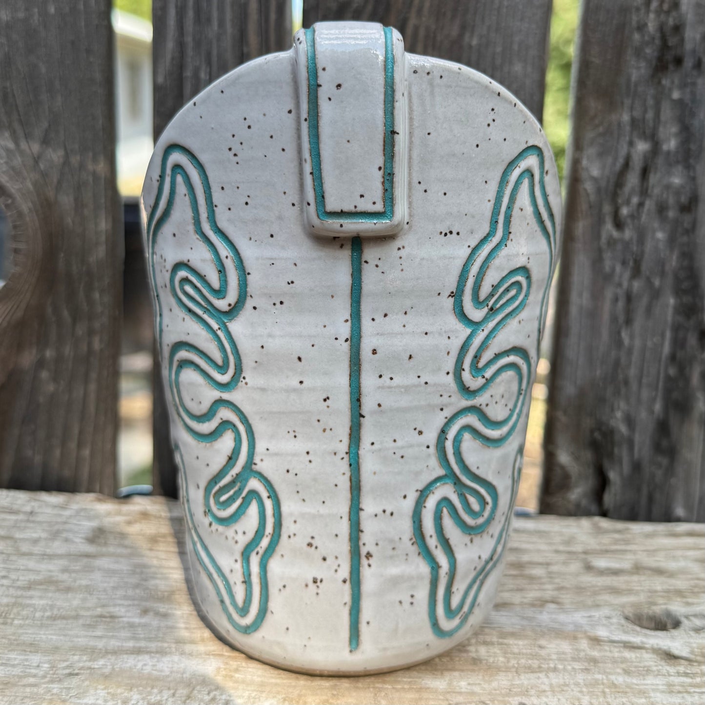 2025 BOOT VASE #2 - Turquoise & White