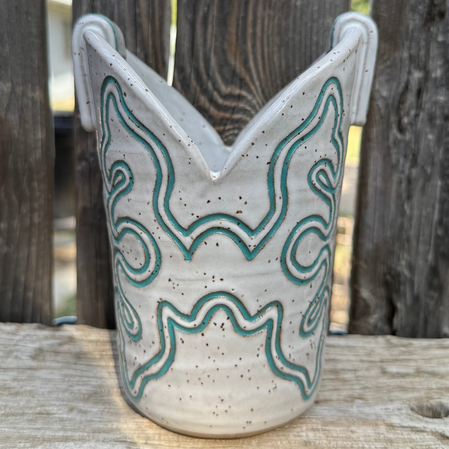 2025 BOOT VASE #2 - Turquoise & White