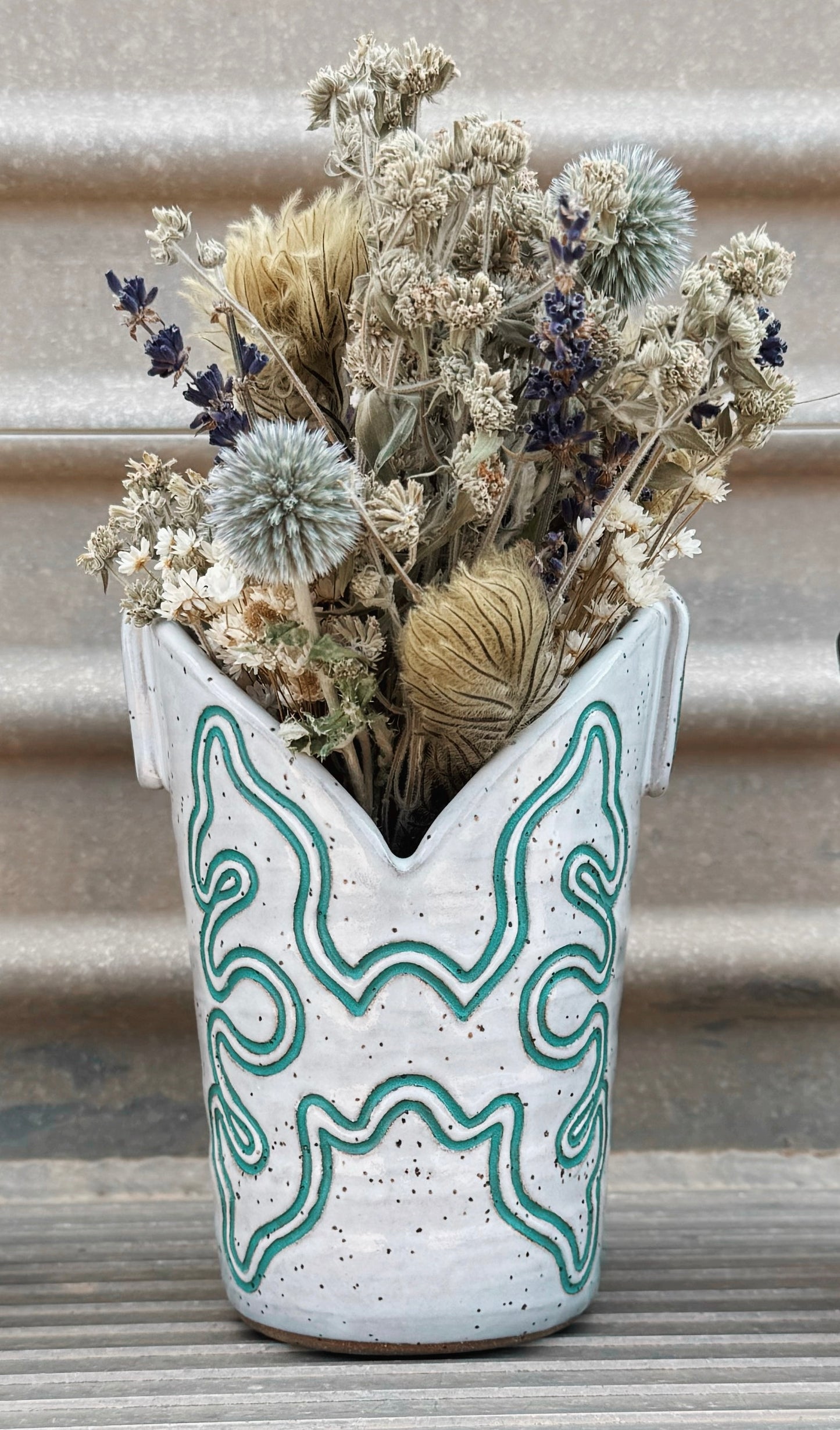 2025 BOOT VASE #2 - Turquoise & White