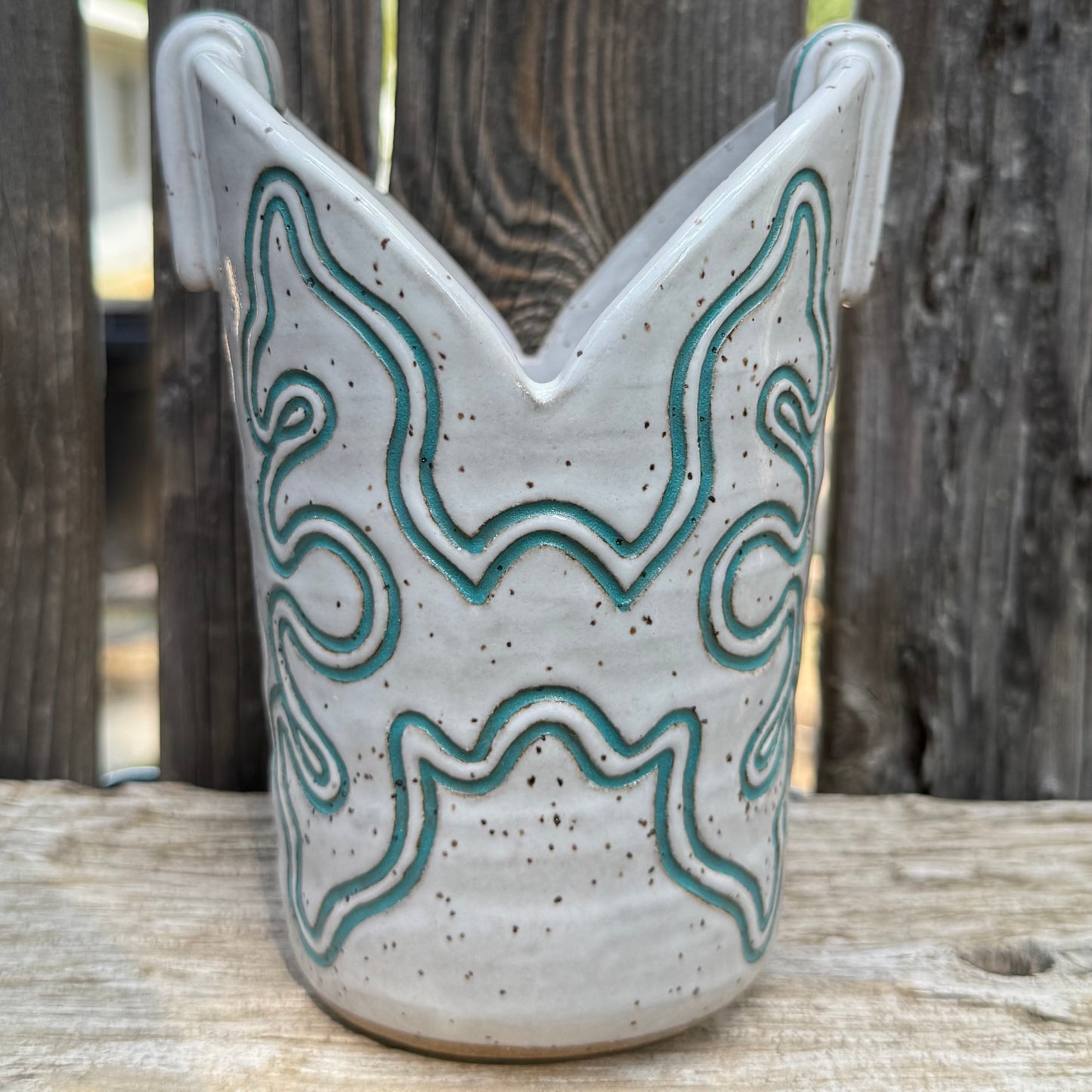2025 BOOT VASE #2 - Turquoise & White