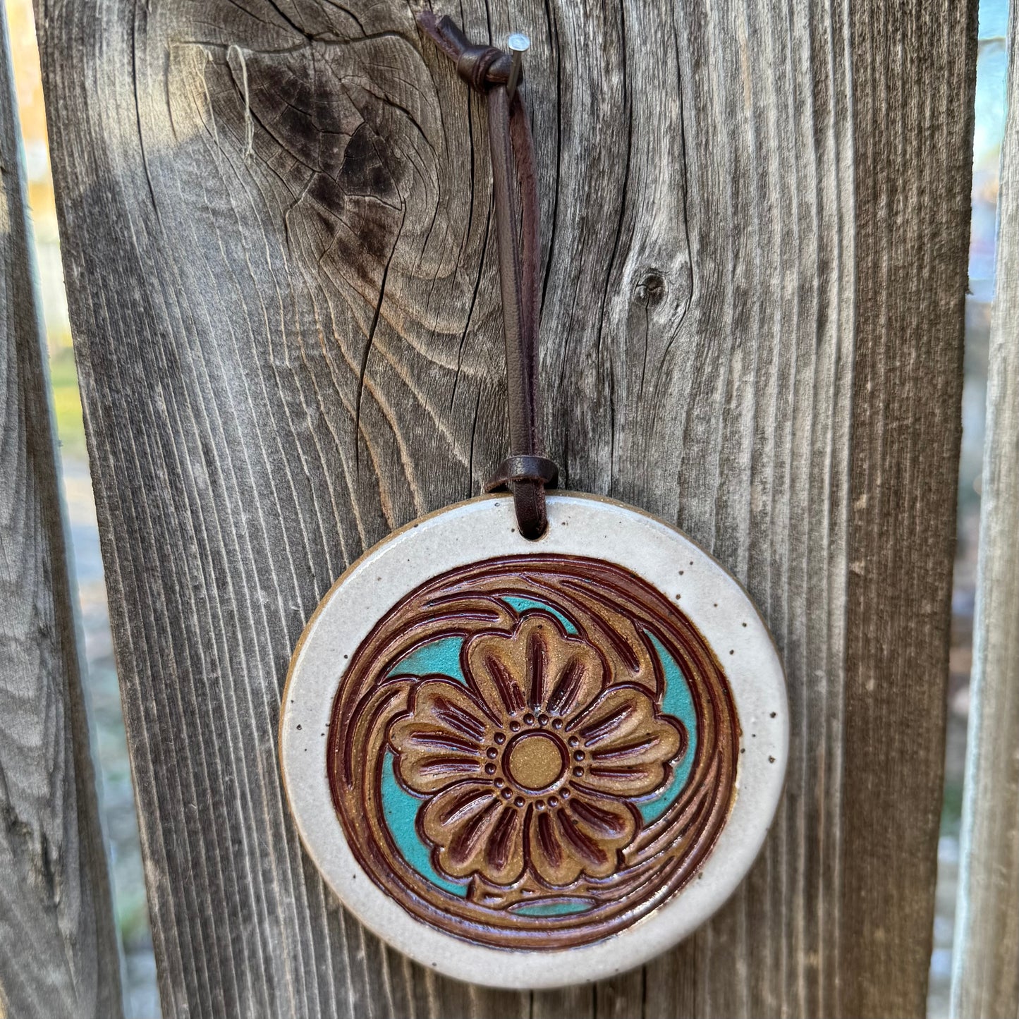2025 ORNAMENT #15 - White & Turquoise Laramie Flower