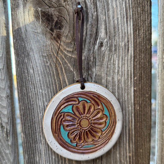 2025 ORNAMENT #13 - White & Turquoise Laramie Flower