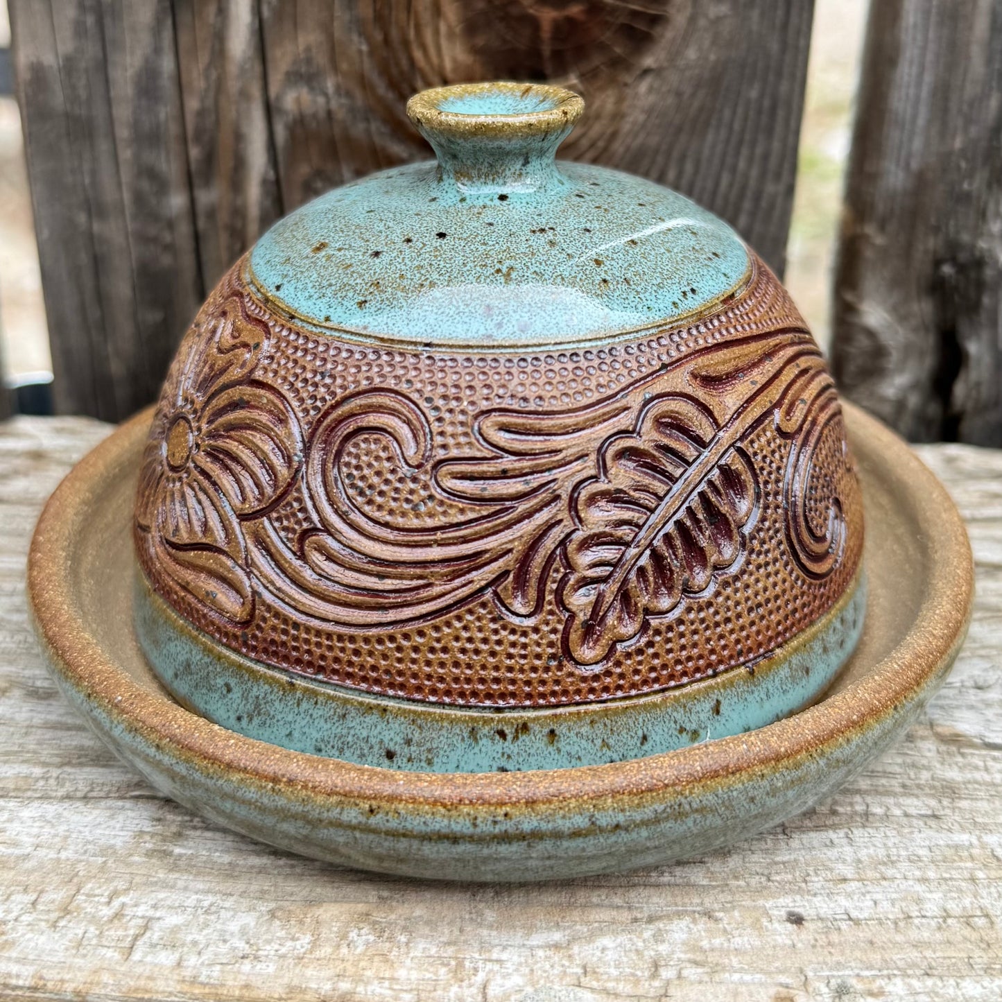 2025 BUTTER DISH #8 - Turquoise Cody Flower