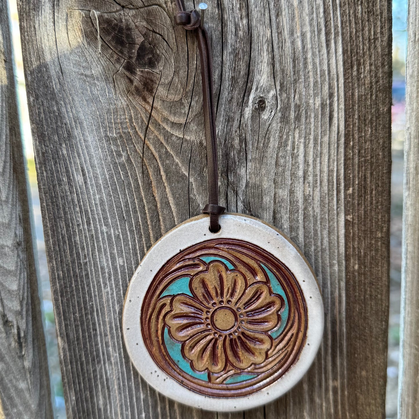 2025 ORNAMENT #14 - White & Turquoise Laramie Flower