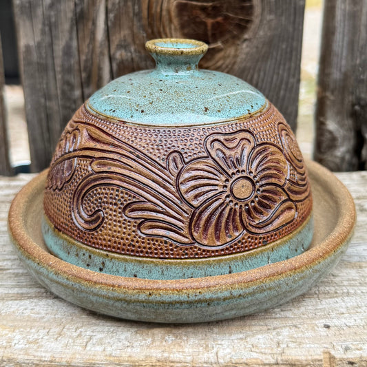 2025 BUTTER DISH #8 - Turquoise Cody Flower