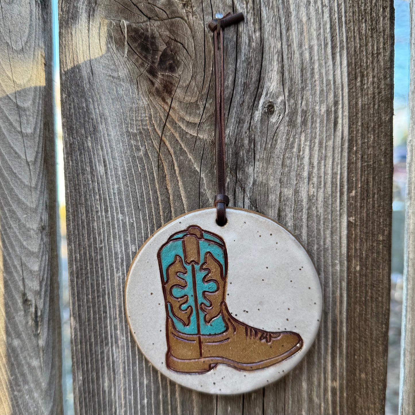2025 ORNAMENT #8 - White & Turquoise Cowboy Boot