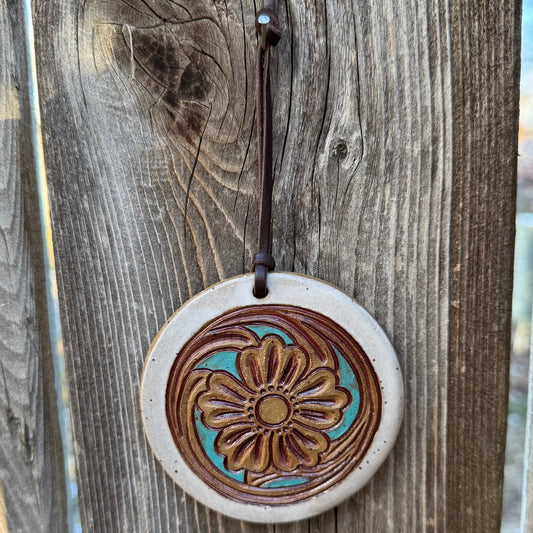 2025 ORNAMENT #16 - White & Turquoise Laramie Flower